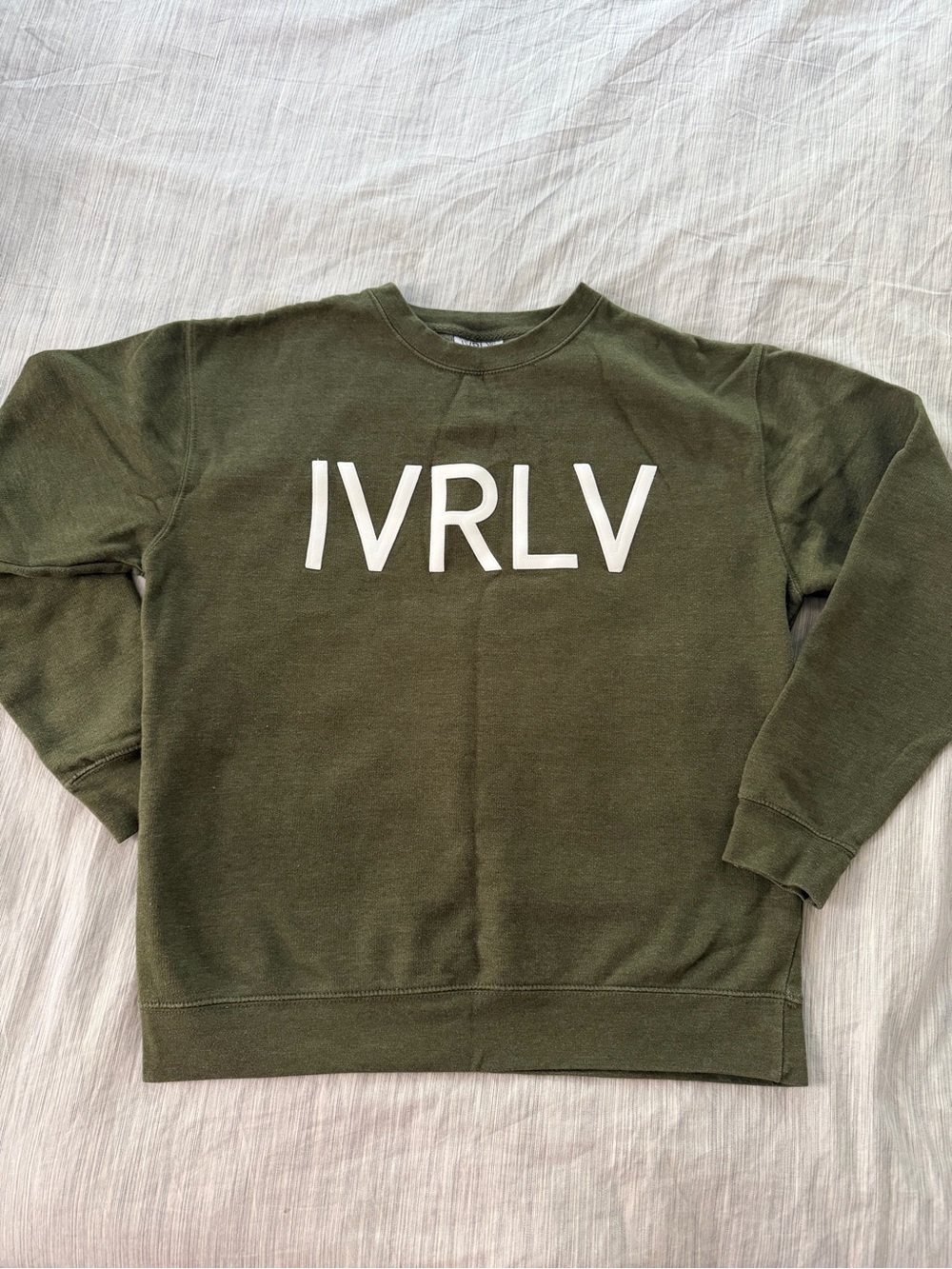 Olive Crew Sweatshirt with Chest Logo